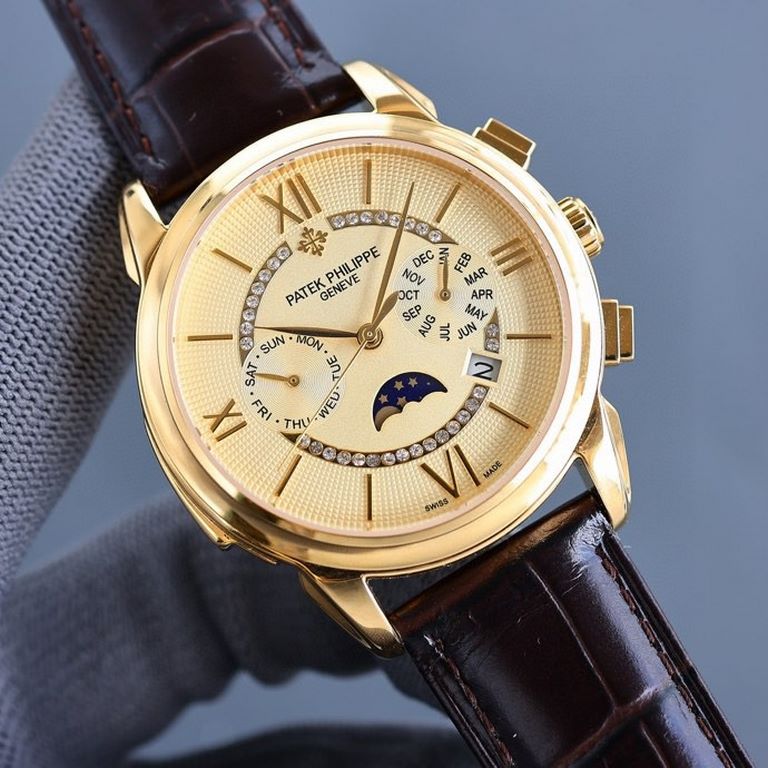 Gold   Patek Philippe Patek Philippe Complications Chronograph Series, Little Red Book   Multifunctional watch! Equipped with the original imported 9100 moon phase function movement mechanical watch   accurate timekeepin