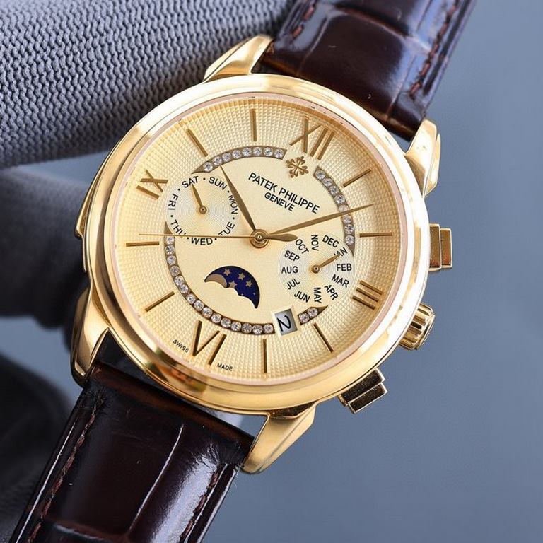 Gold   Patek Philippe Patek Philippe Complications Chronograph Series, Little Red Book   Multifunctional watch! Equipped with the original imported 9100 moon phase function movement mechanical watch   accurate timekeepin