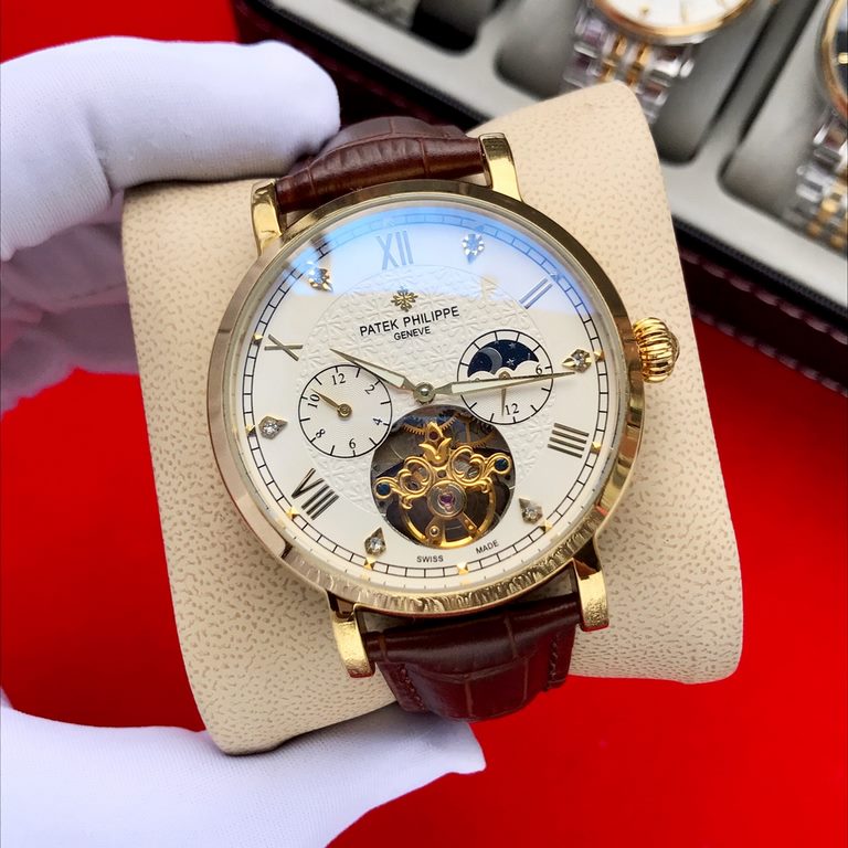 Brand Patek Philippe  PatekPhilppeStyle Prestige Gentleman's Hipster  MechanicalSize 44mm x 14mmMovement 3-hand skeletonized flywheel fully automatic mechanicalMirror mineral crystalMaterial 316 stainless steelClasp pin 