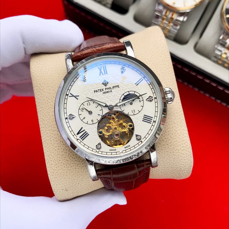 Brand Patek Philippe  PatekPhilppeStyle Prestige Gentleman's Hipster  MechanicalSize 44mm x 14mmMovement 3-hand skeletonized flywheel fully automatic mechanicalMirror mineral crystalMaterial 316 stainless steelClasp pin 