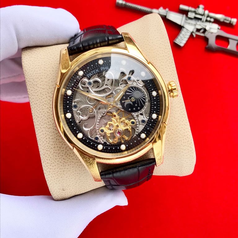 Brand Patek Philippe  PatekPhilppeStyle Prestige Gentleman's Hipster  MechanicalSize 44mm x 14mmMovement 3-hand skeletonized flywheel fully automatic mechanicalMirror mineral crystalMaterial 316 stainless steelClasp pin 