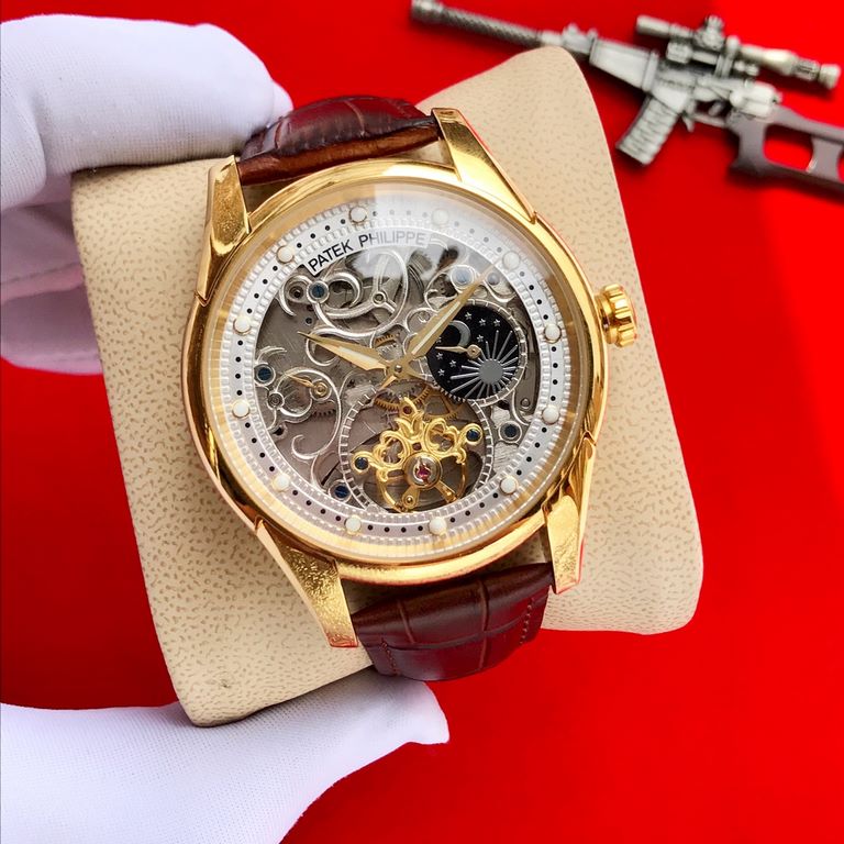 Brand Patek Philippe  PatekPhilppeStyle Prestige Gentleman's Hipster  MechanicalSize 44mm x 14mmMovement 3-hand skeletonized flywheel fully automatic mechanicalMirror mineral crystalMaterial 316 stainless steelClasp pin 