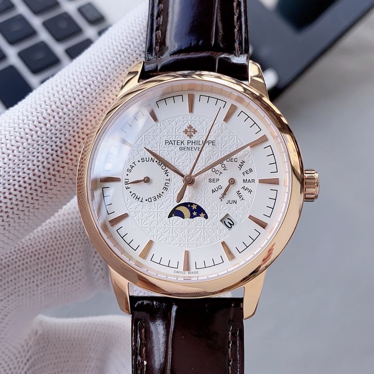 PP newest model Patek Philippe Patek Philippe with imported 9100 multifunctional movement (zero repair) functions (24 hours, day of the week, star, month) imported 316 stainless steel! Imported 316 stainless steel! Origi