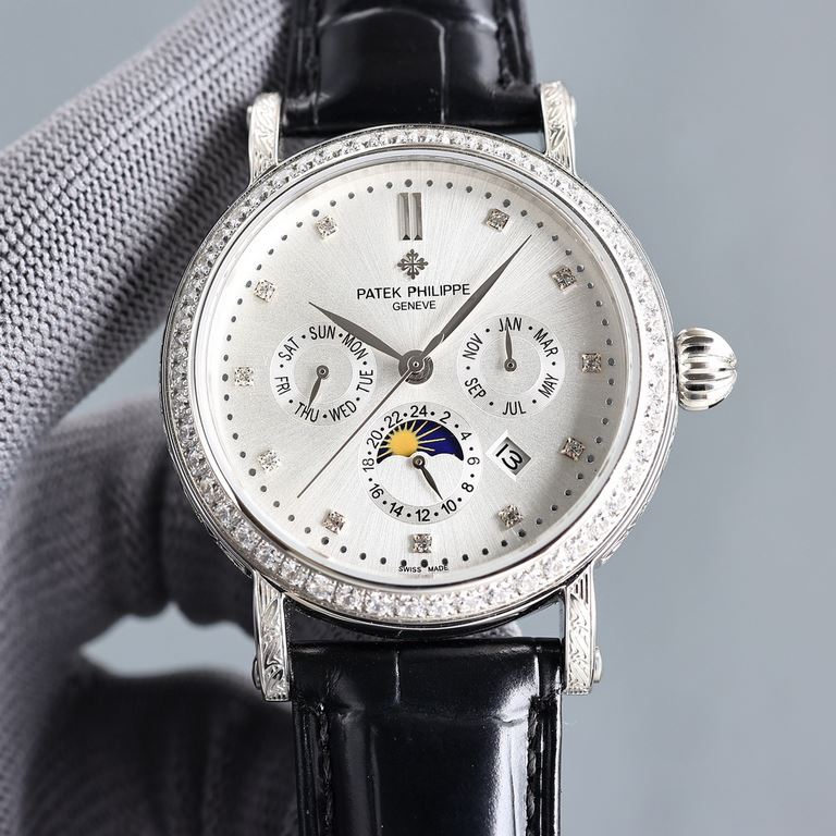 Patek Philippe Grande Complication 42 mm diameter double-layered engraved steel case is a tribute to the classic design language of cream-colored dials for a vintage atmosphere, the dial edge is engraved with a dense min