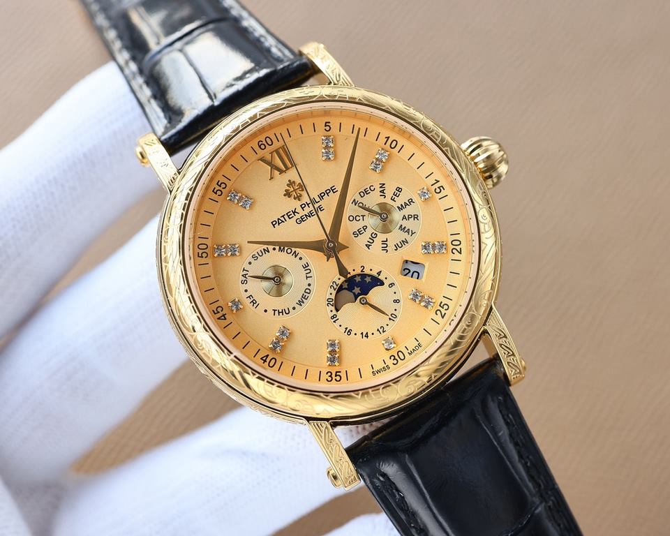 White-Gold. New Engraved Collection Patek Philippe (actual photo) Patek Philippe The aristocrat's work of art! With imported 9100 multifunctional movement (0 repairs) functions (24 hours, day of the week, star, month) im