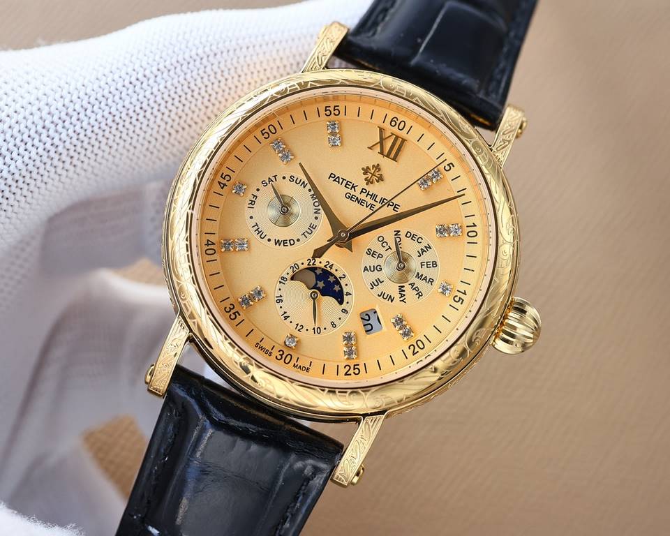 White-Gold. New Engraved Collection Patek Philippe (actual photo) Patek Philippe The aristocrat's work of art! With imported 9100 multifunctional movement (0 repairs) functions (24 hours, day of the week, star, month) im