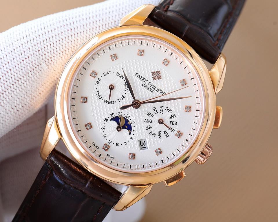 The latest Patek Philippe with imported 9100 multifunctional movement (zero repair) functions (24 hours, day of the week, star, month) imported 316 stainless steel! Imported 316 stainless steel! Original folding clasp! S