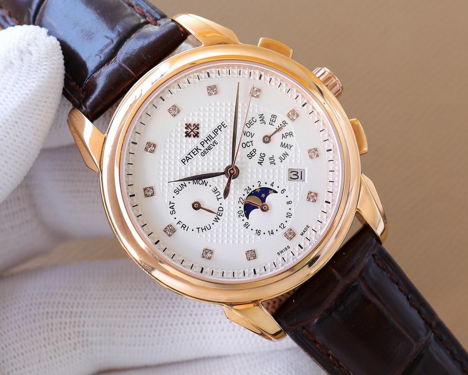 The latest Patek Philippe with imported 9100 multifunctional movement (zero repair) functions (24 hours, day of the week, star, month) imported 316 stainless steel! Imported 316 stainless steel! Original folding clasp! S