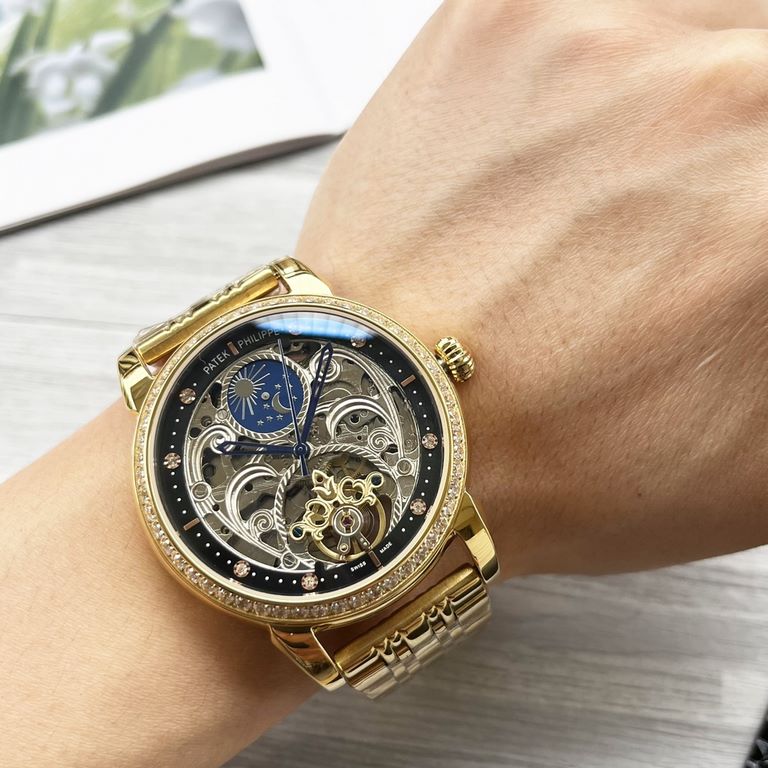 Complicated Timepieces Luxurious AtmosphereClassic New ArrivalsNew】：Patek Philippe Skeletonized designType】：Boutique men's watchesStrap] Genuine cowhide leather strap[Movement] High-end automatic mechanical movement[Mirr