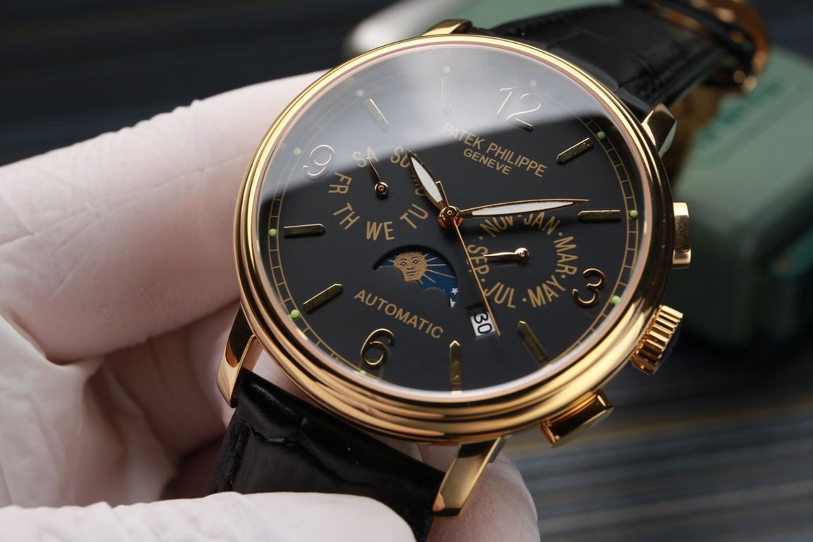 Patek Philippe newly launched moon phase multi-function mechanical watch, this watch is equipped with imported ultra-stable 9100 mechanical movement, a set of month, day, calendar, stars, luminous function in one, 42mm d