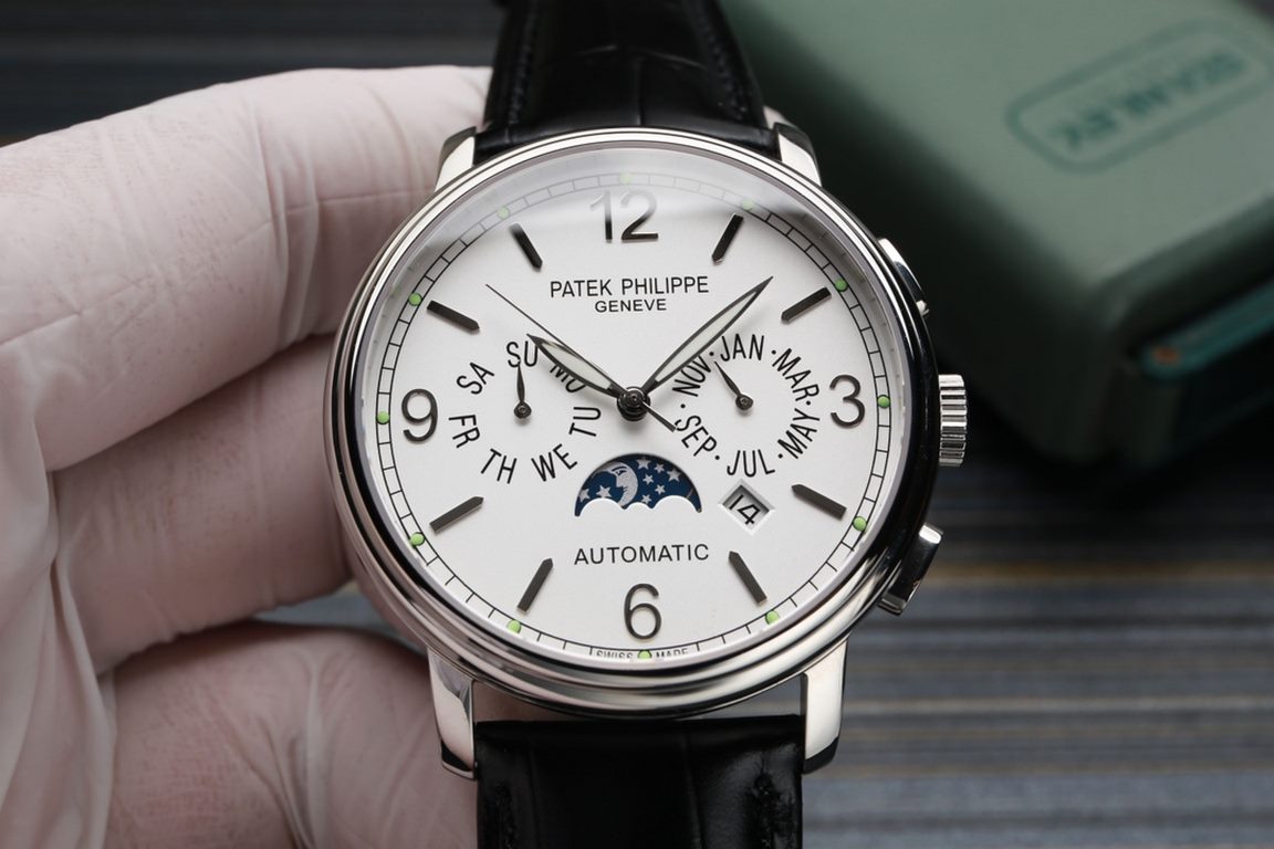 Patek Philippe newly launched moon phase multi-function mechanical watch, this watch is equipped with imported ultra-stable 9100 mechanical movement, a set of month, day, calendar, stars, luminous function in one, 42mm d