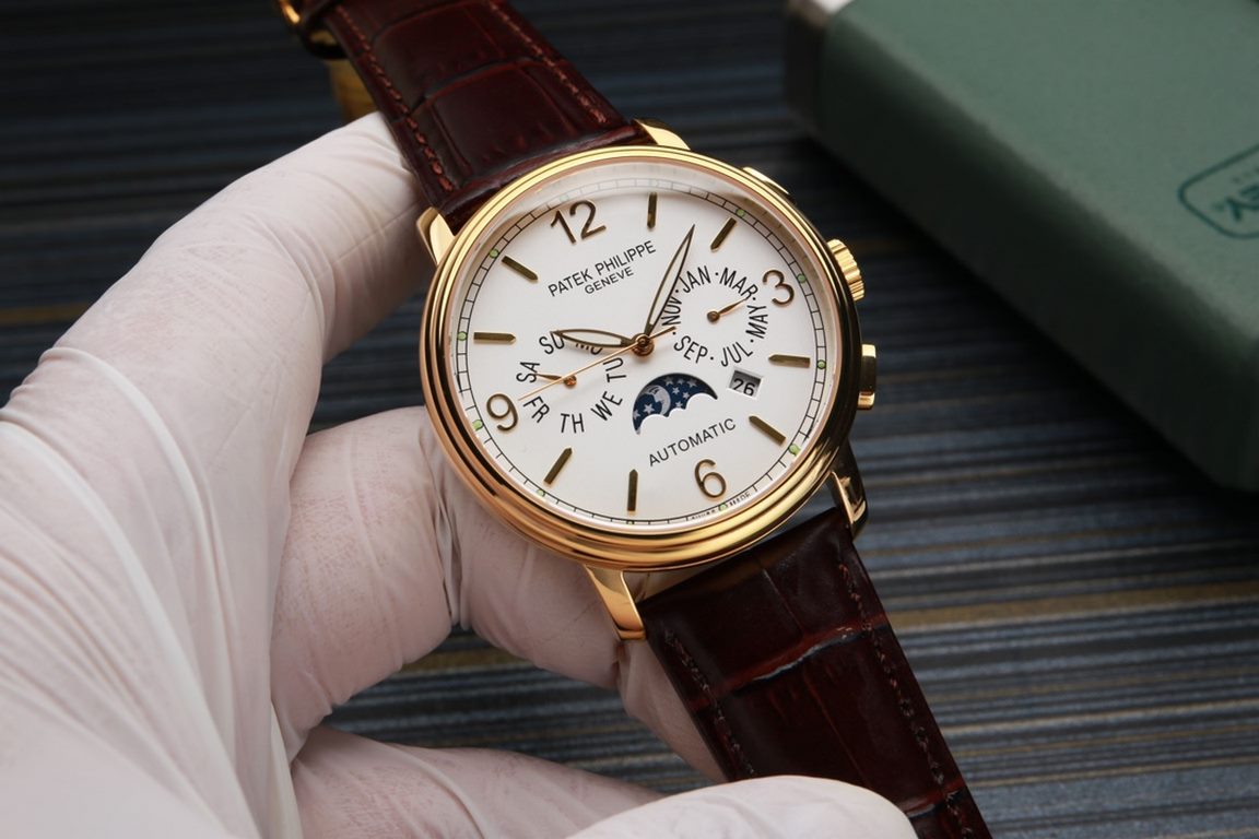 Patek Philippe newly launched moon phase multi-function mechanical watch, this watch is equipped with imported ultra-stable 9100 mechanical movement, a set of month, day, calendar, stars, luminous function in one, 42mm d