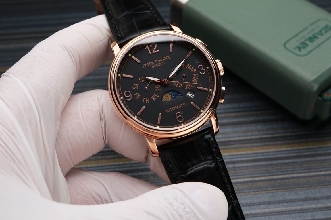 Patek Philippe newly launched moon phase multi-function mechanical watch, this watch is equipped with imported ultra-stable 9100 mechanical movement, a set of month, day, calendar, stars, luminous function in one, 42mm d