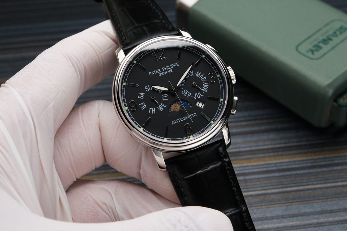 Patek Philippe newly launched moon phase multi-function mechanical watch, this watch is equipped with imported ultra-stable 9100 mechanical movement, a set of month, day, calendar, stars, luminous function in one, 42mm d