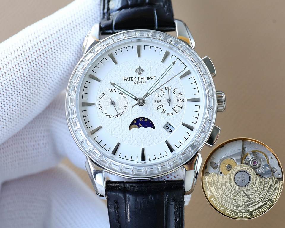 The latest Patek Philippe with imported 9100 multifunctional movement (zero repair) functions (24 hours, day of the week, star, month) imported 316 stainless steel! Imported 316 stainless steel! Original folding clasp! S