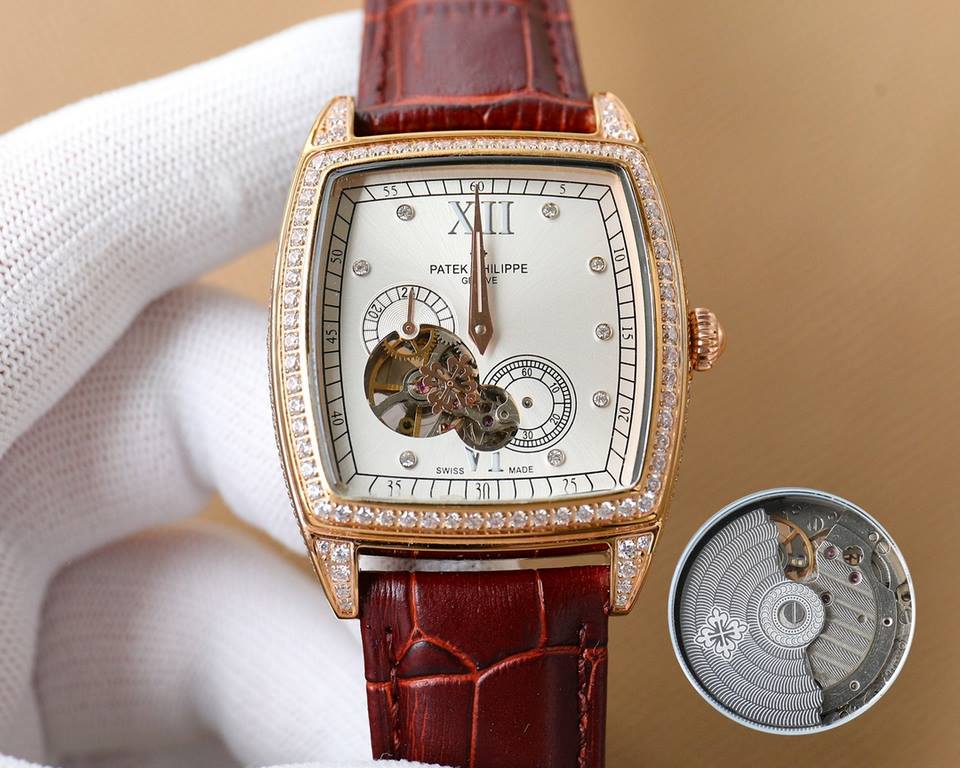 Gold and white with. Patek Philippe - PATEK PHILIPPE full star new men's full full diamond trench set watch equipped with automatic 28S2 mechanical movement 904L steel case Italian calfskin strap ultra-clear high-intensi