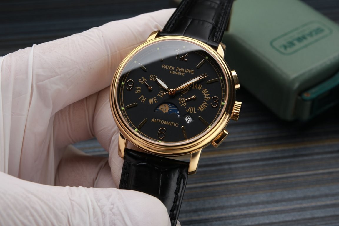 Patek Philippe newly launched moon phase multi-function mechanical watch, this watch is equipped with imported ultra-stable 9100 mechanical movement, a set of month, day, calendar, stars, luminous function in one, 42mm d