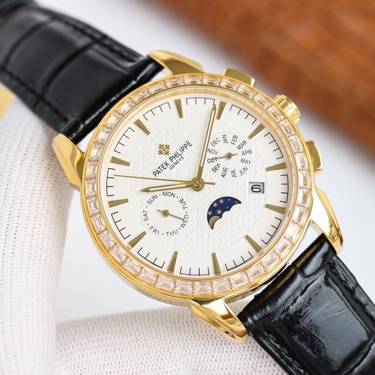 PP latest model Patek Philippe with imported 9100 multifunctional movement (zero repair) functions (24 hours, day of the week, star, month) imported 316 stainless steel! Imported 316 stainless steel! Original folding cla