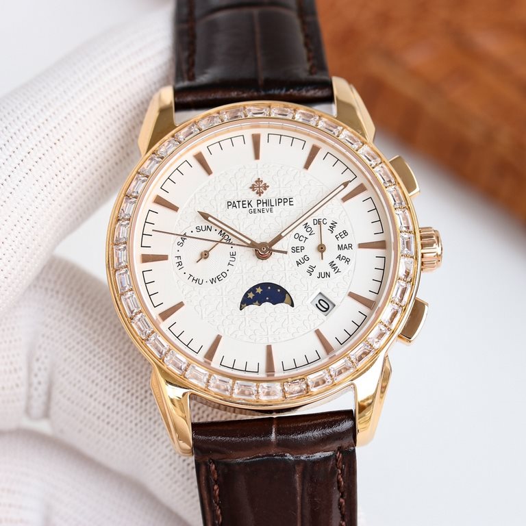 PP latest model Patek Philippe with imported 9100 multifunctional movement (zero repair) functions (24 hours, day of the week, star, month) imported 316 stainless steel! Imported 316 stainless steel! Original folding cla