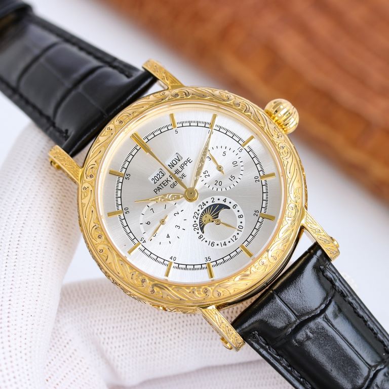 . Patek Philippe 5270P-336 Grande Complication 40mm diameter double-layered stainless steel engraved case, a tribute to the classic design language of cream-colored dial to create a vintage atmosphere, the dial edges are