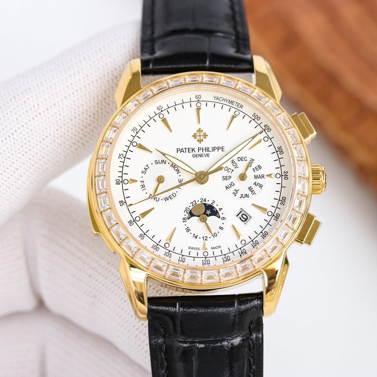 Patek Philippe Patek Philippe complication watch, elegant and noble, with imported 9100 caliber (zero repair) functions (24 hours, day, star, month) imported 316 steel! With imported Italian calfskin! Original pin buckle