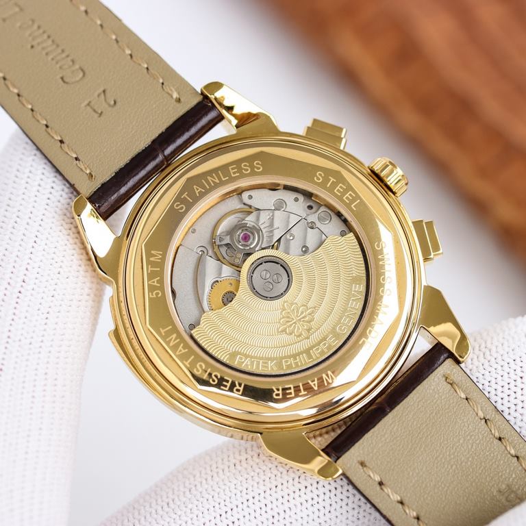 Patek Philippe Patek Philippe complication watch, elegant and noble, with imported 9100 caliber (zero repair) functions (24 hours, day, star, month) imported 316 steel! With imported Italian calfskin! Original pin buckle