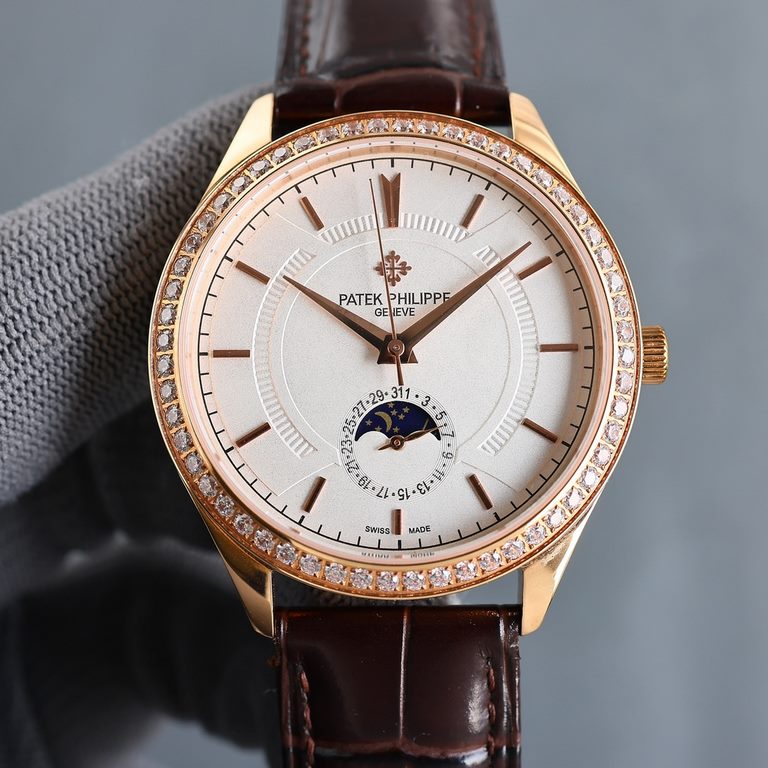 New first 2023 hot new Patek Philippe   upgraded version of the true moon phase function watch series, ushered in a new member. Word fashion high-end atmosphere, using a unique Swiss ETA2824-2 special movement (zero repa