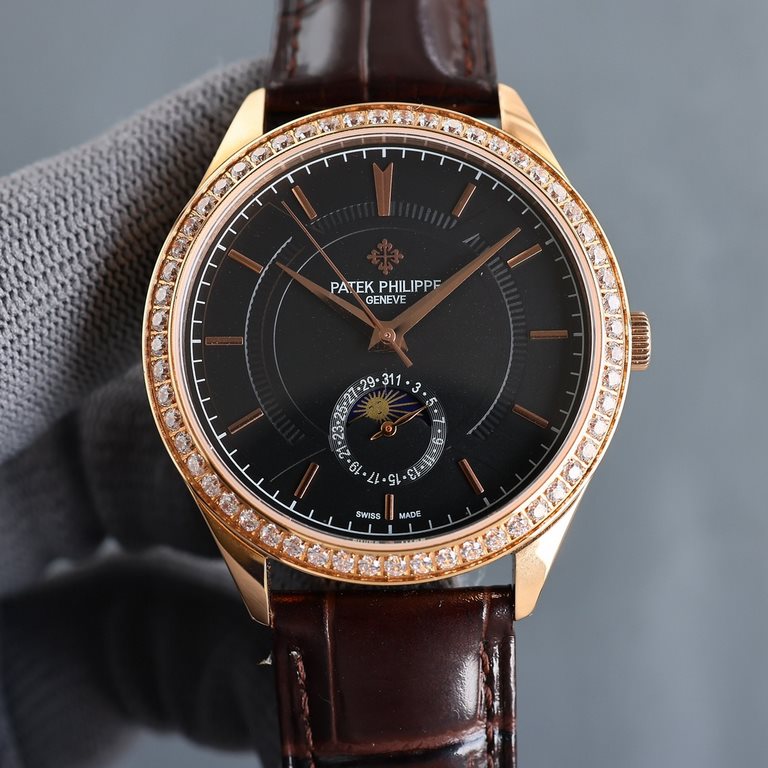 New first 2023 hot new Patek Philippe   upgraded version of the true moon phase function watch series, ushered in a new member. Word fashion high-end atmosphere, using a unique Swiss ETA2824-2 special movement (zero repa