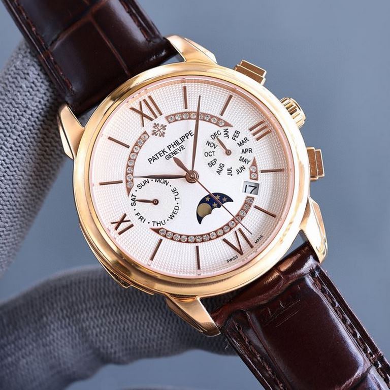 White GoldPatek Philippe Patek Philippe Complications Chronograph Series, Little Red Book   Multifunction watch! Equipped with the original imported 9100 moon phase function movement mechanical watch   accurate timekeepi