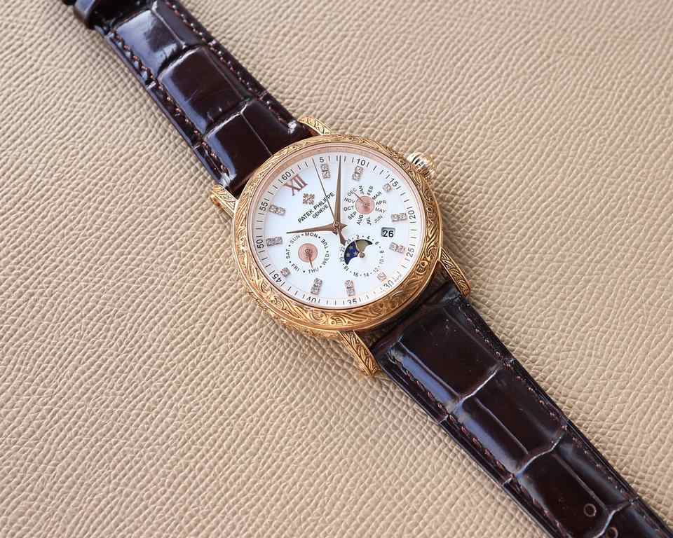 White-Gold. New Engraved Collection Patek Philippe (actual photo) Patek Philippe The aristocrat's work of art! With imported 9100 multifunctional movement (0 repairs) functions (24 hours, day of the week, star, month) im