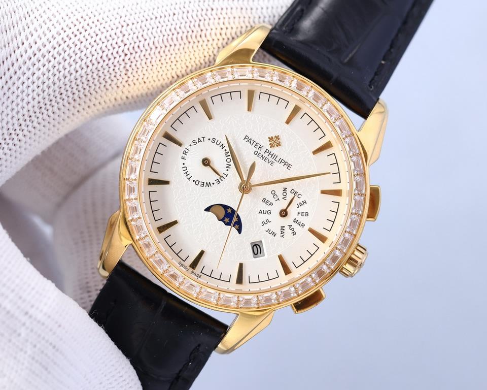 The latest Patek Philippe with imported 9100 multifunctional movement (zero-repair) functions (24 hours, day of the week, star, month) imported 316 stainless steel! Imported 316 stainless steel! Original folding clasp! S