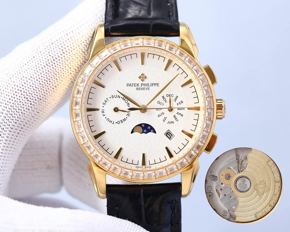 The latest Patek Philippe with imported 9100 multifunctional movement (zero-repair) functions (24 hours, day of the week, star, month) imported 316 stainless steel! Imported 316 stainless steel! Original folding clasp! S