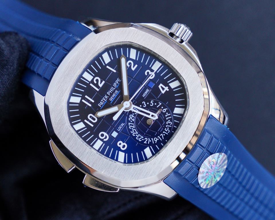 The Patek Philippe AQUANAUT collection is proud to present the first casual-style Dual Time watch - model 5164! With two hour hands (indicating local time and time of origin), a daynight display and a pointer date, the s