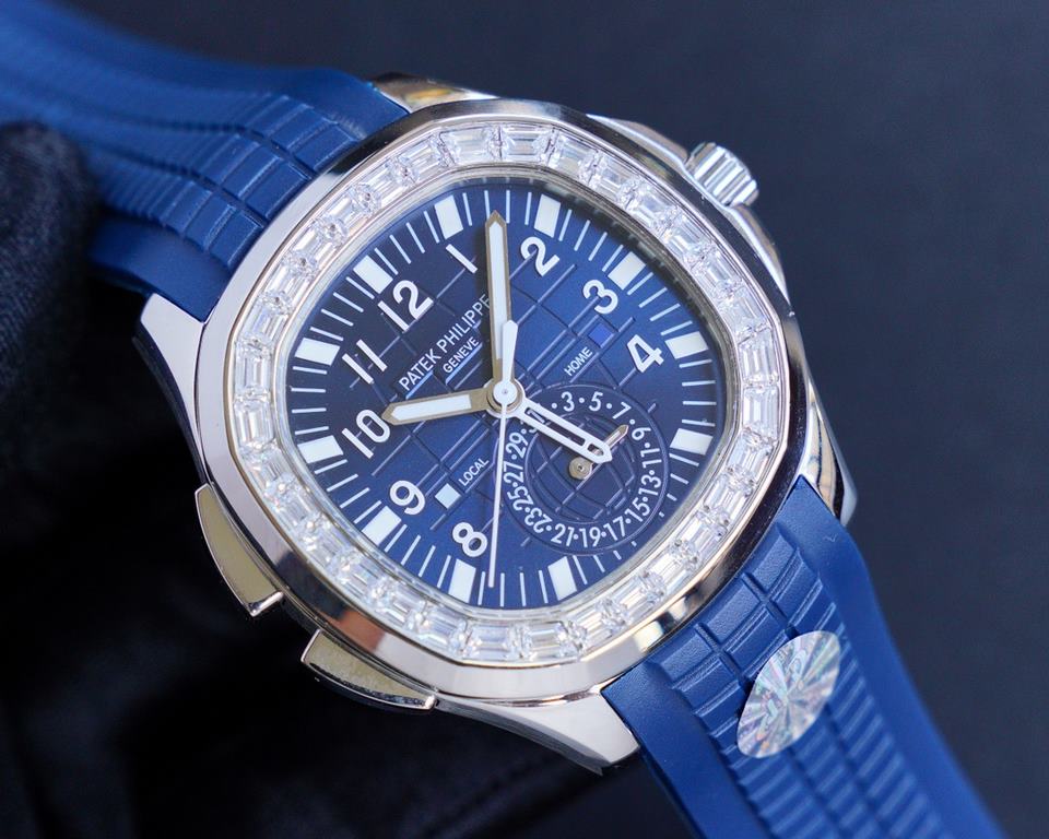 The Patek Philippe AQUANAUT collection is proud to present the first casual-style Dual Time watch - model 5164! With two hour hands (indicating local time and time of origin), a daynight display and a pointer date, the s