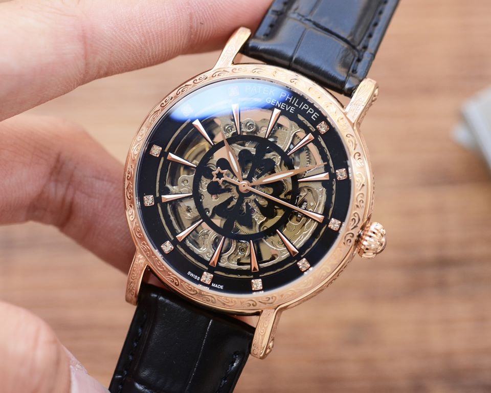 Men's favorite skeleton watch  Newest】：Patek Philippe  Best Design Exclusive First 【Type】：Boutique men's watches[Strap] Genuine cowhide leather strap【Movement】：High-end automatic mechanical movement[Mirror] mineral reinf