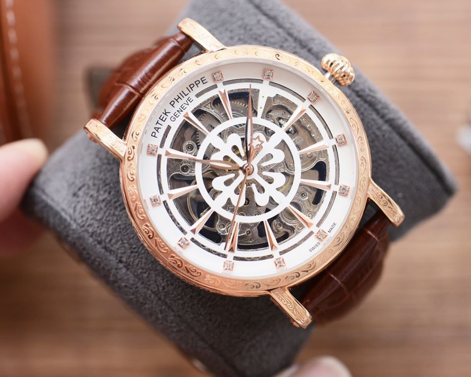 Men's favorite skeleton watch  Newest】：Patek Philippe  Best Design Exclusive First 【Type】：Boutique men's watches[Strap] Genuine cowhide leather strap【Movement】：High-end automatic mechanical movement[Mirror] mineral reinf