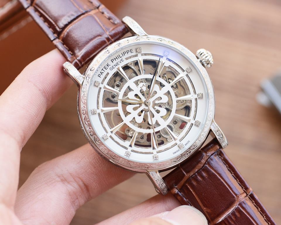 Men's favorite skeleton watch  Newest】：Patek Philippe  Best Design Exclusive First 【Type】：Boutique men's watches[Strap] Genuine cowhide leather strap【Movement】：High-end automatic mechanical movement[Mirror] mineral reinf