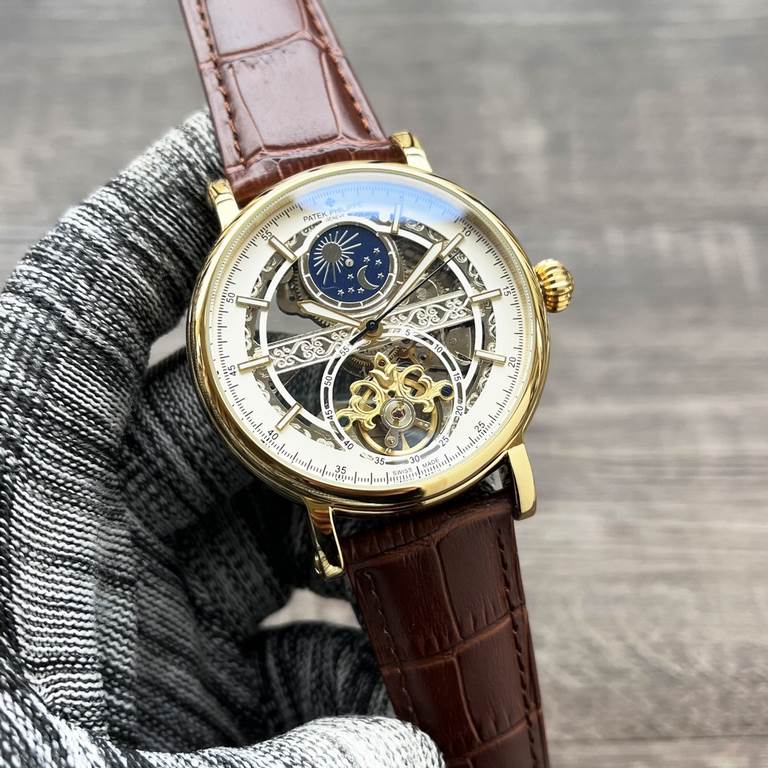 Complicated timepieces Luxury atmosphereClassic New ArrivalsNewest】：Patek Philippe Three Hands Boutique Large Flywheel DesignType】：Boutique men's watchesStrap] Genuine cowhide leather strap[Movement] High-end automatic m