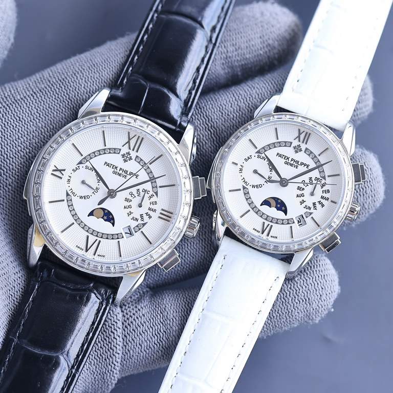 White goldPatek Philippe Patek Philippe Complications Chronograph Collection, Perpetual Calendar Couple's Watch! Little Red Book   Multi-function watch! Equipped with the original imported 9100 moon phase function moveme