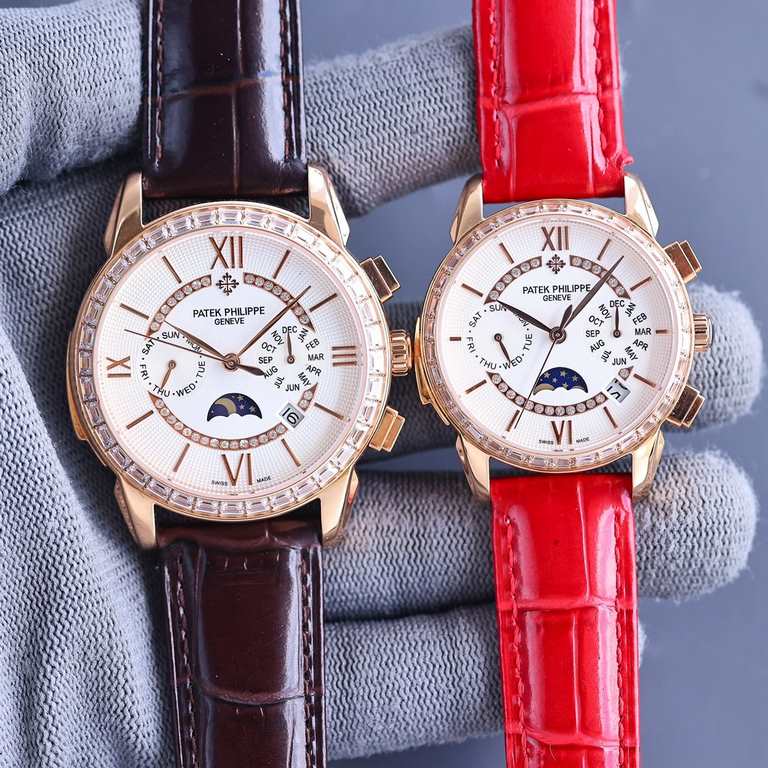 White goldPatek Philippe Patek Philippe Complications Chronograph Collection, Perpetual Calendar Couple's Watch! Little Red Book   Multi-function watch! Equipped with the original imported 9100 moon phase function moveme