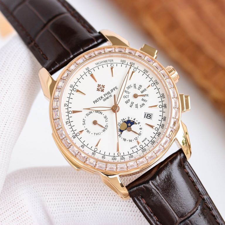 Patek Philippe Patek Philippe complication watch, elegant and noble, with imported 9100 caliber (zero repair) functions (24 hours, day, star, month) imported 316 steel! With imported Italian calfskin! Original pin buckle