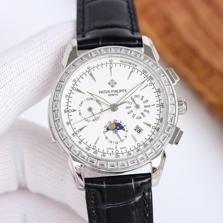 Patek Philippe Patek Philippe complication watch, elegant and noble, with imported 9100 caliber (zero repair) functions (24 hours, day, star, month) imported 316 steel! With imported Italian calfskin! Original pin buckle