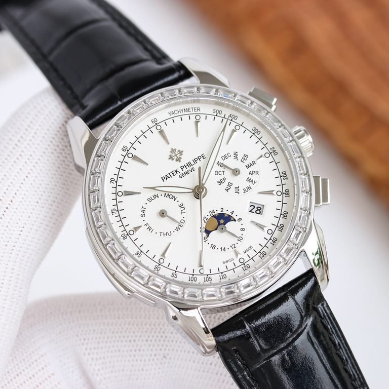 Patek Philippe Patek Philippe complication watch, elegant and noble, with imported 9100 caliber (zero repair) functions (24 hours, day, star, month) imported 316 steel! With imported Italian calfskin! Original pin buckle