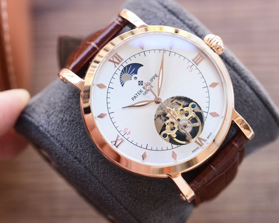 Men's Favorite Big Flywheel Watch  Newest】 Patek Philippe  Best Design Exclusive First 【Type】：Boutique men's watches[Strap] Genuine cowhide leather strap【Movement】：High-end automatic mechanical movement[Mirror] mineral r