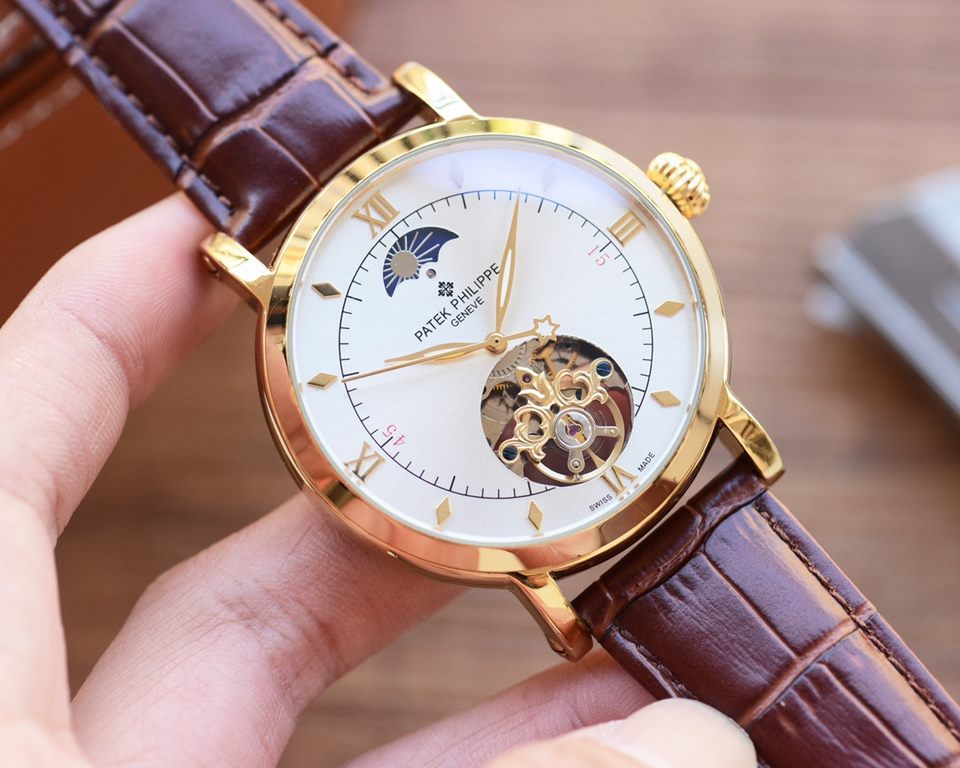 Men's Favorite Big Flywheel Watch  Newest】 Patek Philippe  Best Design Exclusive First 【Type】：Boutique men's watches[Strap] Genuine cowhide leather strap【Movement】：High-end automatic mechanical movement[Mirror] mineral r