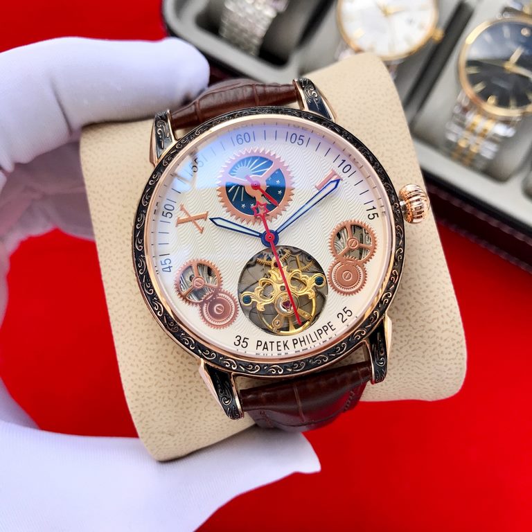 Brand Patek Philippe  PatekPhilppeStyle Prestige Gentleman's Hipster  MechanicalSize 44mm x 14mmMovement 3-hand skeletonized flywheel fully automatic mechanicalMirror mineral crystalMaterial 316 stainless steelClasp pin 