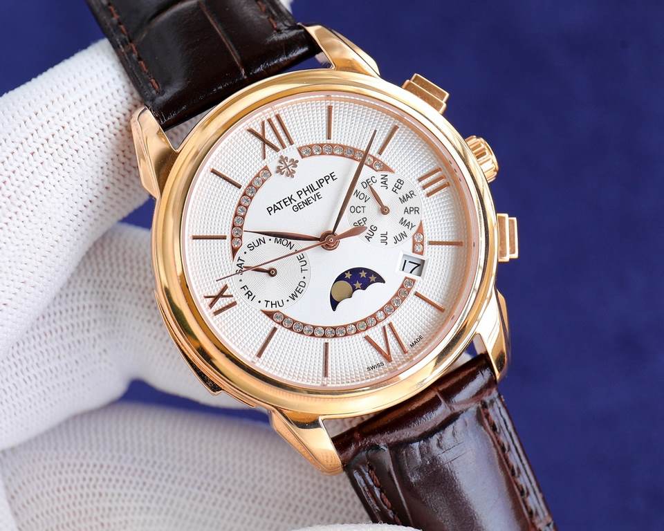 [][Rose][Rose] Patek Philippe Patek Philippe Complications Chronograph Series, Little Red Book Explosion   Multifunctional watch! Equipped with the original imported 9100 moon phase function movement mechanical watch   a