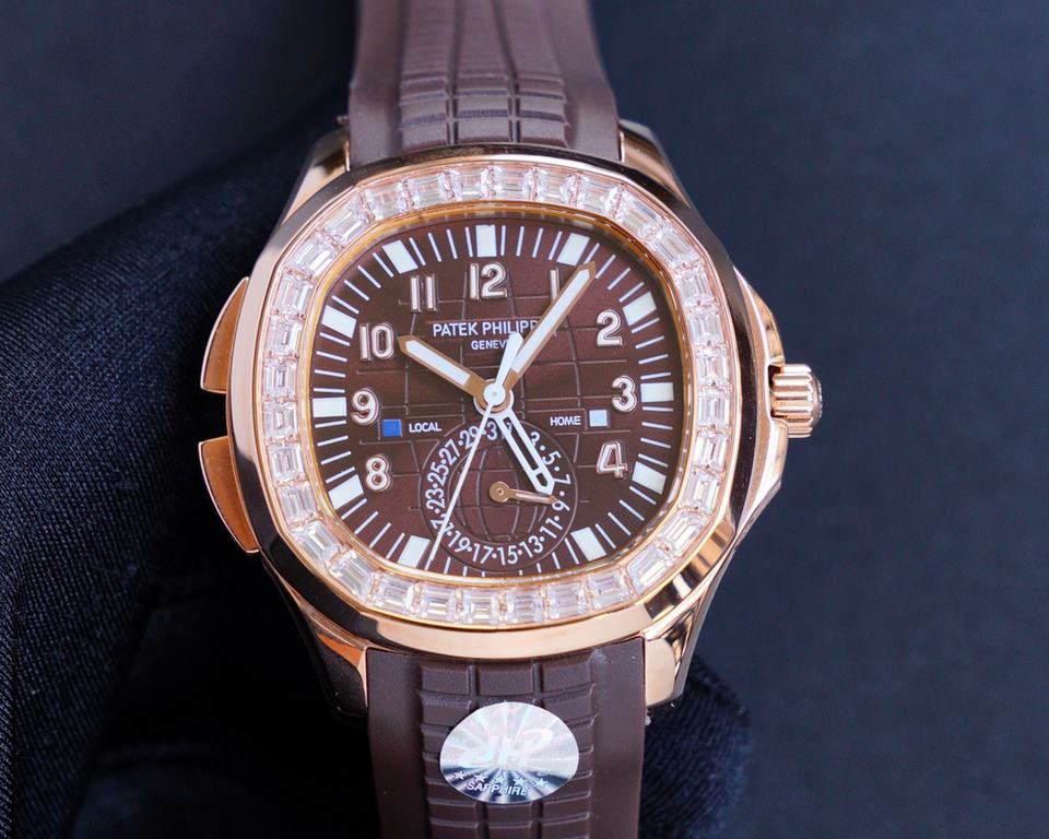 The Patek Philippe AQUANAUT collection is proud to present the first casual-style Dual Time watch - model 5164! With two hour hands (indicating local time and time of origin), a daynight display and a pointer date, the s