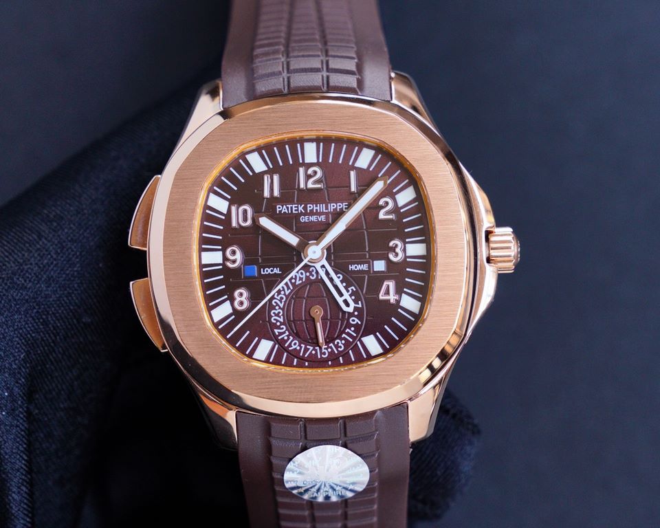 The Patek Philippe AQUANAUT collection is proud to present the first casual-style Dual Time watch - model 5164! With two hour hands (indicating local time and time of origin), a daynight display and a pointer date, the s