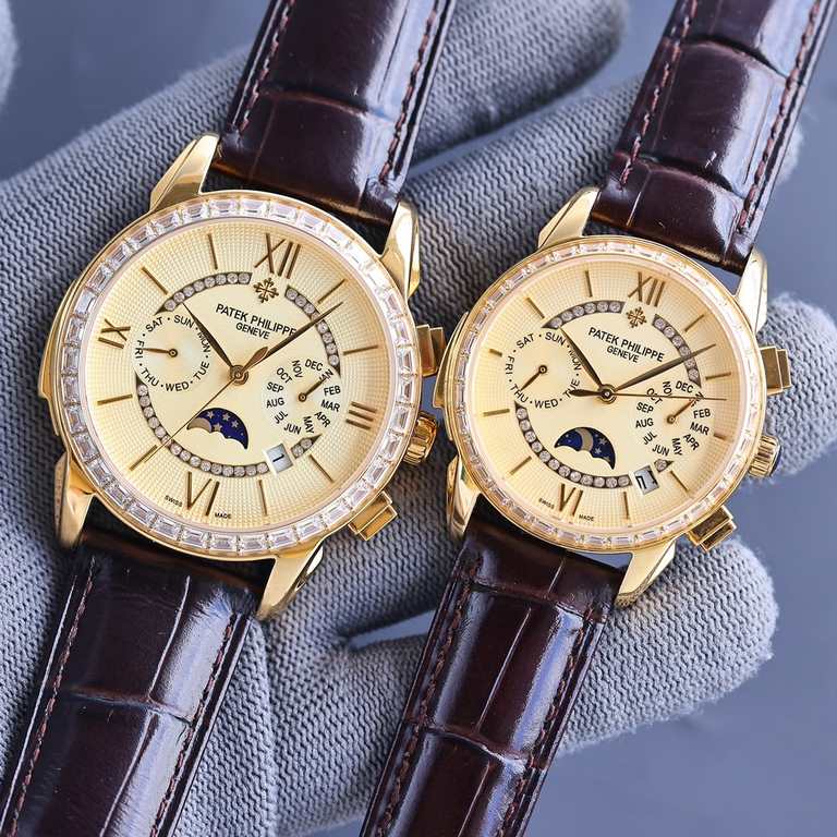 White goldPatek Philippe Patek Philippe Complications Chronograph Collection, Perpetual Calendar Couple's Watch! Little Red Book   Multi-function watch! Equipped with the original imported 9100 moon phase function moveme